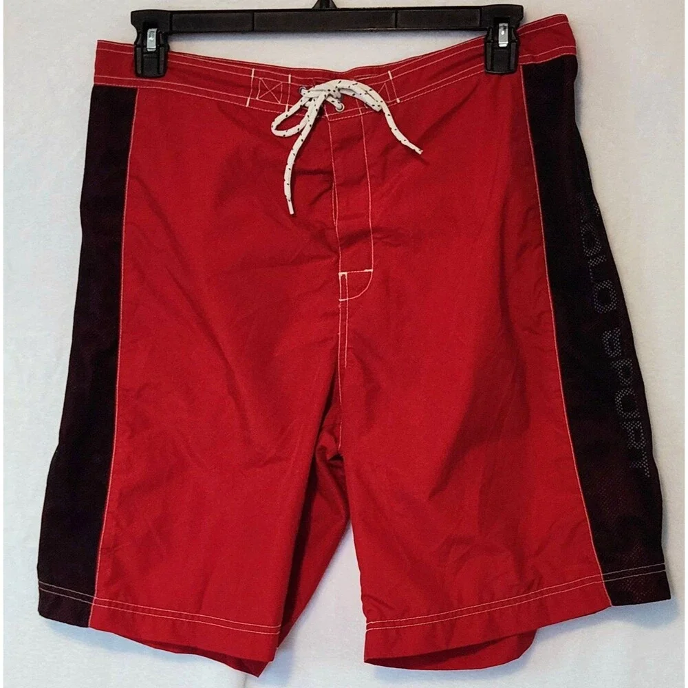 Vintage 90s Polo Sport Mens 34 Ralph Lauren Board Shorts Red Spellout Nylon Surf